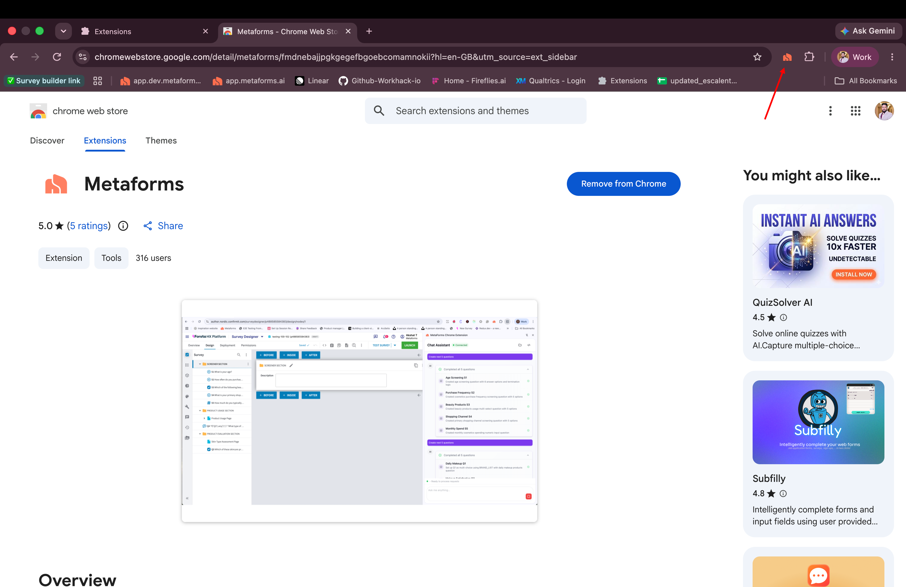Pin the Metaforms extension