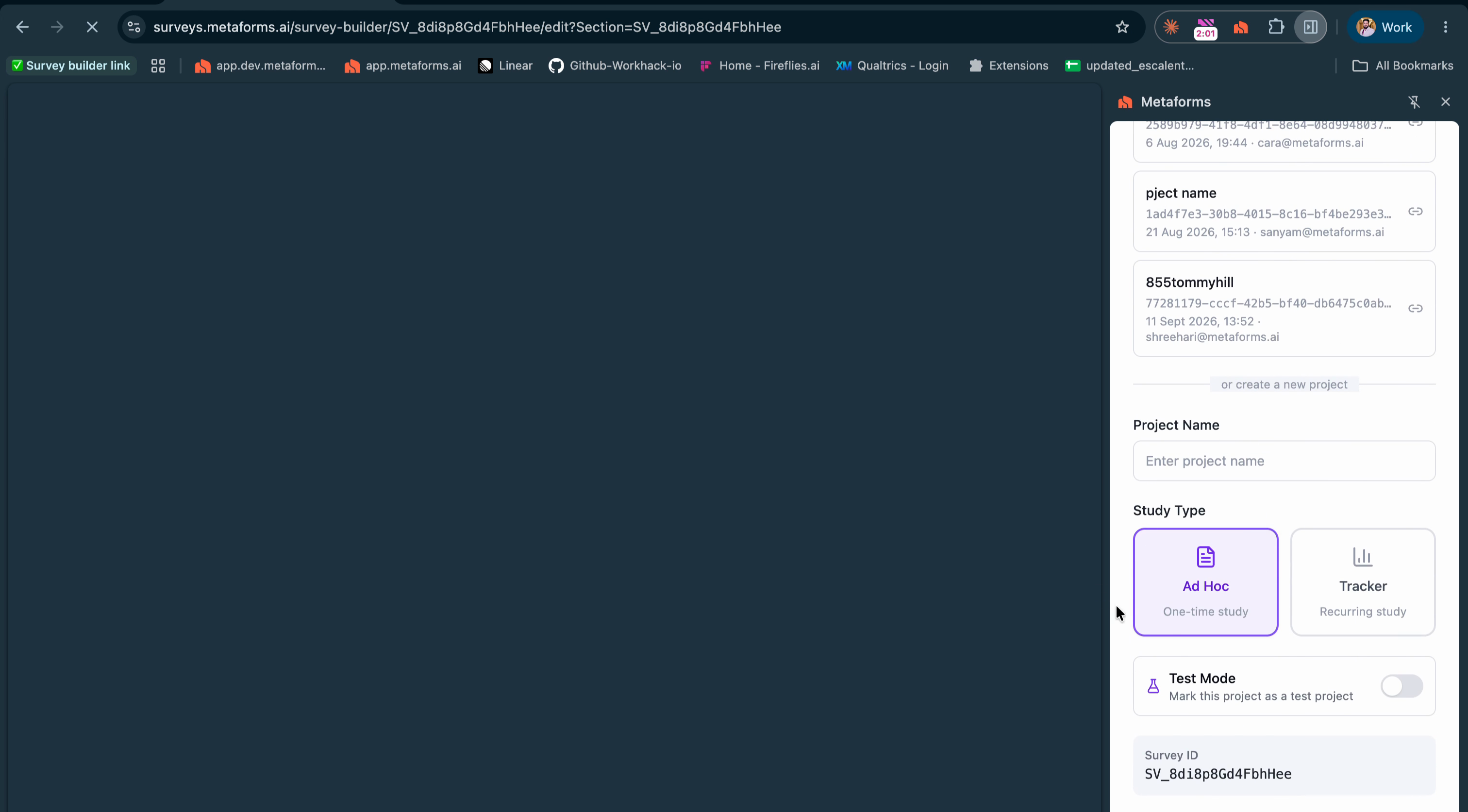 Project name and study type prompt