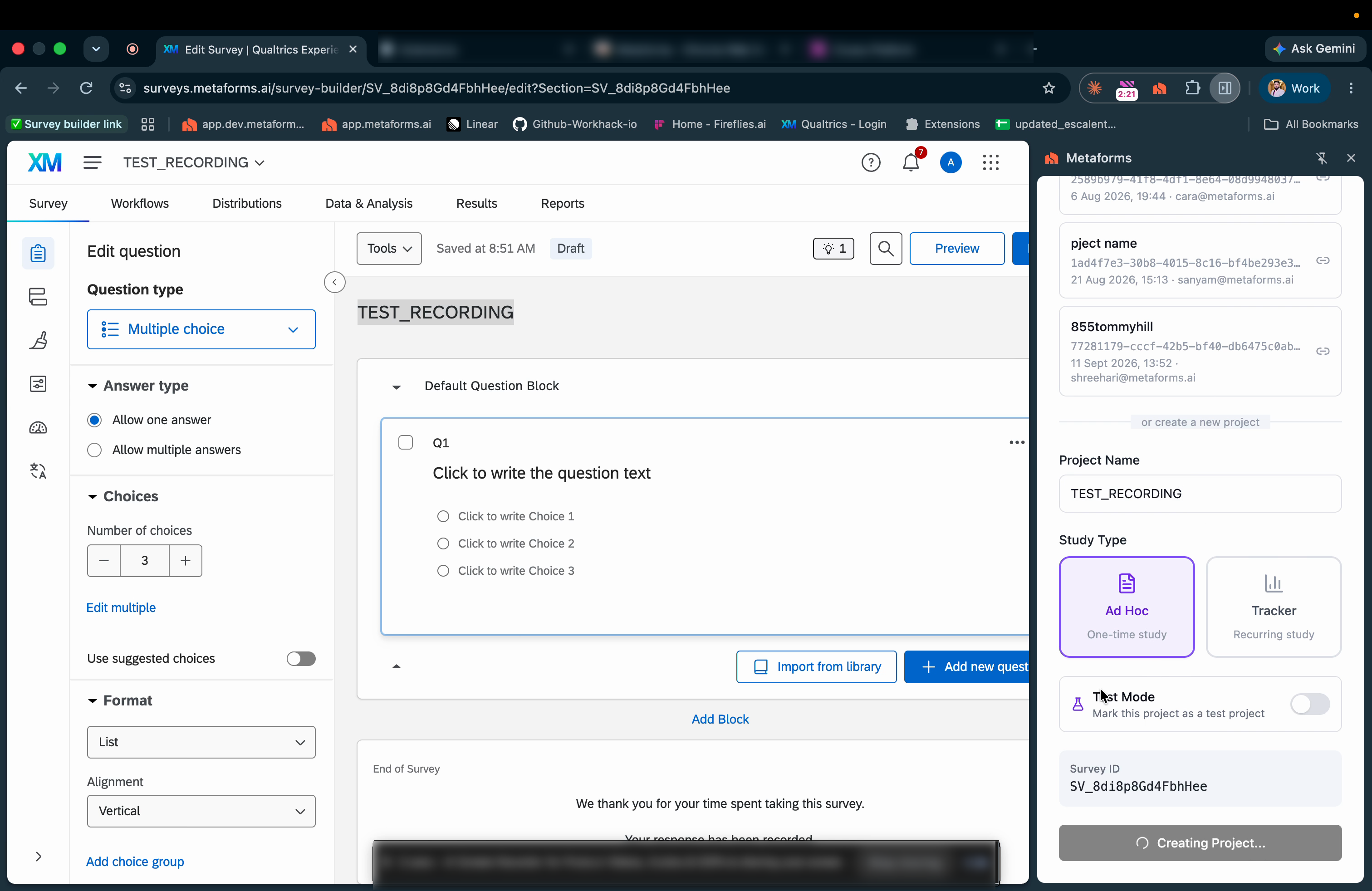 Create Project in the Metaforms extension